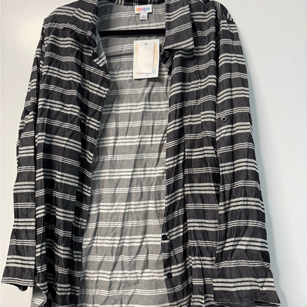 Lularoe Valentina - Black and White Striped Button-Up Shirt